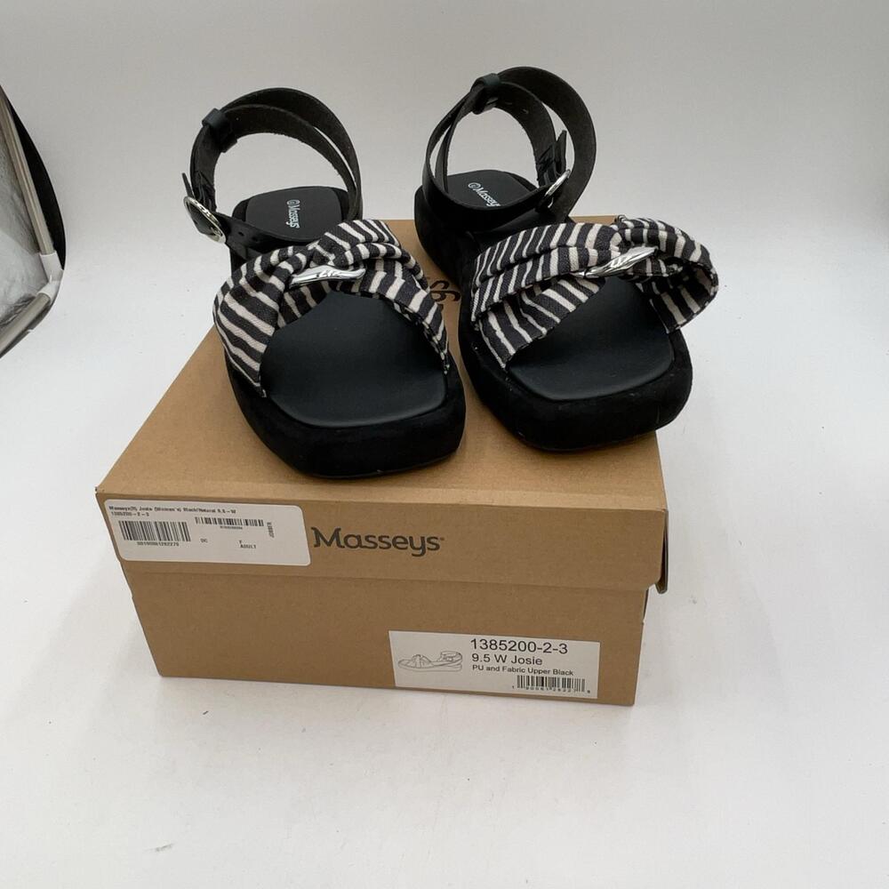 Masseys Josie Shoes Womens Size 9.5 W Black Striped Slingback Wedge Sandals New